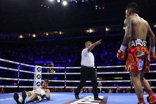 Mauricio Lara stopped Leigh Wood in the seventh round to become WBA featherweight world champion Photo Credit: Mark Robinson/Matchroom Boxing