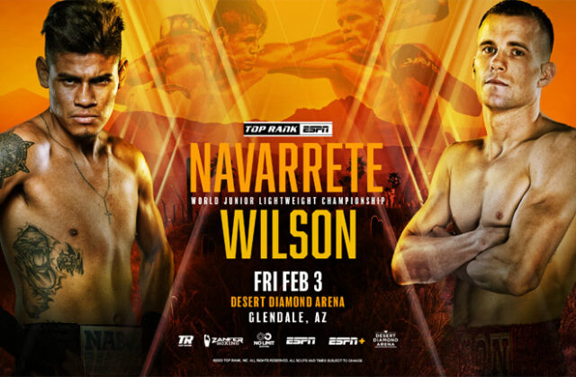 Emanuel Navarrete faces Liam Wilson for the vacant WBO super featherweight world title in Arizona on Friday Photo Credit: Top Rank Boxing