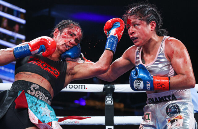 Amanda Serrano saw off Erika Cruz in a war in New York last night to become undisputed world featherweight champion. Photo Credit: Matchroom Boxing