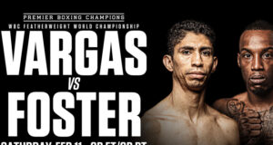 Rey Vargas and O'Shaquie Foster clash for the vacant WBC super featherweight world title in San Antonio on Saturday Photo Credit: Premier Boxing Champions