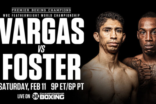 Rey Vargas and O'Shaquie Foster clash for the vacant WBC super featherweight world title in San Antonio on Saturday Photo Credit: Premier Boxing Champions