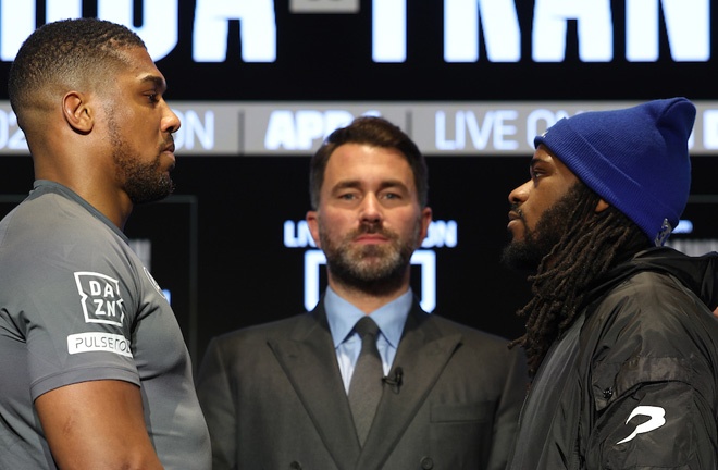 Joshua and Franklin came face-to-face at the final press conference on Wednesday in London Photo Credit: Mark Robinson/Matchroom Boxing