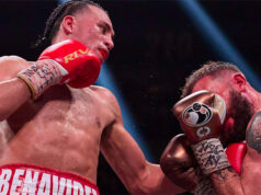 David Benavidez overcame Caleb Plant by unanimous decision in Las Vegas on Saturday Photo Credit: Esther Lin/SHOWTIME