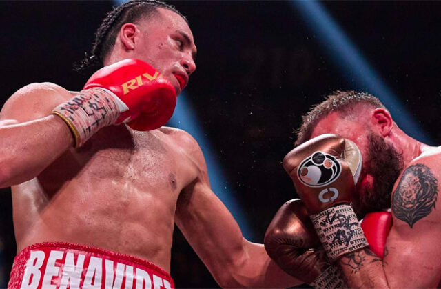 David Benavidez overcame Caleb Plant by unanimous decision in Las Vegas on Saturday Photo Credit: Esther Lin/SHOWTIME