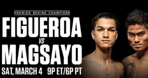 Brandon Figueroa takes on Mark Magsayo for the interim WBC featherweight world title in Ontario on Saturday Photo Credit: Premier Boxing Champions