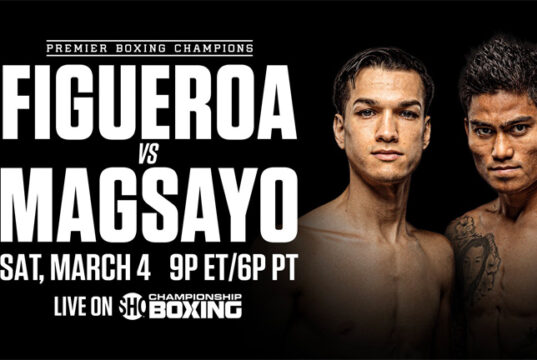 Brandon Figueroa takes on Mark Magsayo for the interim WBC featherweight world title in Ontario on Saturday Photo Credit: Premier Boxing Champions