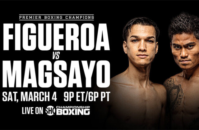 Brandon Figueroa takes on Mark Magsayo for the interim WBC featherweight world title in Ontario on Saturday Photo Credit: Premier Boxing Champions