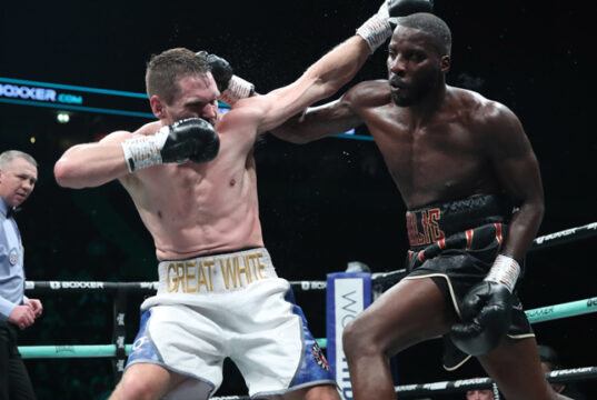 Okolie untroubled in title retention over previously undefeated David Light. Photo Credit: Boxxer / Lawrence Lustig