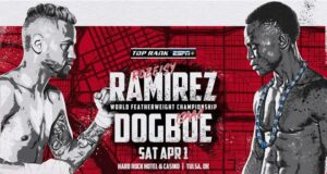 Robeisy Ramirez clashes with Isaac Dogboe for the vacant WBO featherweight world title in Oklahoma on Saturday Photo Credit: Top Rank Boxing