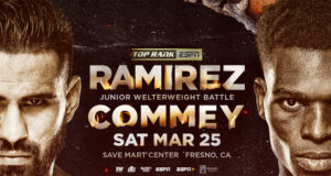 Jose Ramirez battles Richard Commey in Fresno on Saturday Photo Credit: Top Rank Boxing