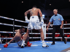 Joe Cordina claimed the IBF Super-Featherweight World Title in Cardiff this evening with a split decision victory over Shavkatdzhon Rakhmiov. Photo Credit: Mark Robinson/Matchroom Boxing