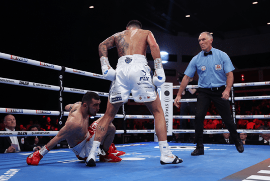 Joe Cordina claimed the IBF Super-Featherweight World Title in Cardiff this evening with a split decision victory over Shavkatdzhon Rakhmiov. Photo Credit: Mark Robinson/Matchroom Boxing