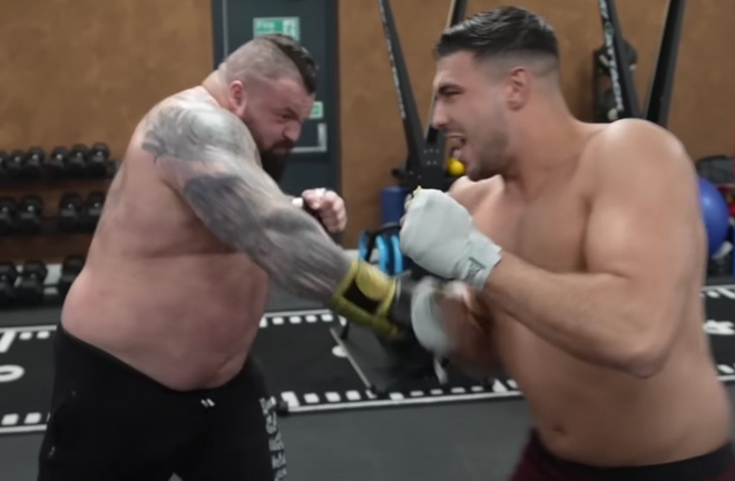 Fury felt the force of Hall's punch to his right arm Photo Credit: Eddie Hall The Beast YouTube