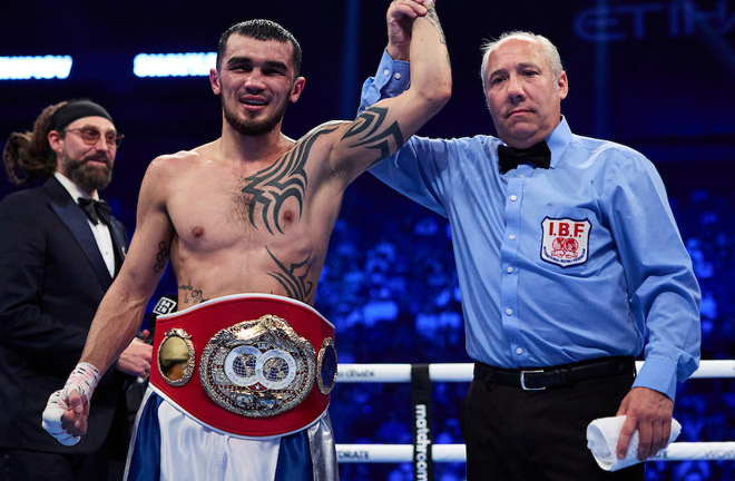 Rakhimov won the belt with victory over Barrett in November Photo Credit: Mark Robinson/Matchroom Boxing