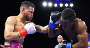 Robeisy “El Tren” Ramirez captured the vacant WBO featherweight world title with a unanimous decision victory over former junior featherweight world champion Isaac “Royal Storm” Dogboe on Saturday evening at the Hard Rock Hotel & Casino Tulsa. Photo Credit: Mikey Williams/Top Rank