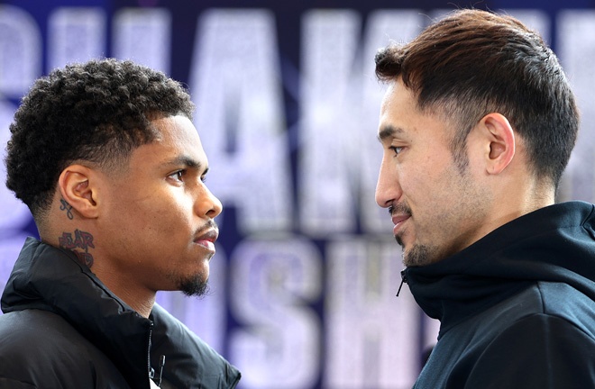 Stevenson and Yoshino face-to-face at Thursday's press conference Photo Credit: Mikey Williams/Top Rank via Getty Images