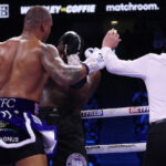 Referee Howard Foster waved off the contest after Wardley unloaded combinations on Coffie Photo Credit: Mark Robinson/Matchroom Boxing