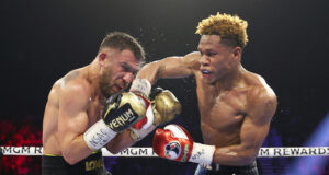 Devin Haney beat Vasiliy Lomachenko by unanimous decision to retain his undisputed lightweight crown in Las Vegas Photo Credit: Mikey Williams/Top Rank via Getty Images