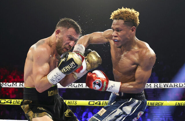 Devin Haney beat Vasiliy Lomachenko by unanimous decision to retain his undisputed lightweight crown in Las Vegas Photo Credit: Mikey Williams/Top Rank via Getty Images