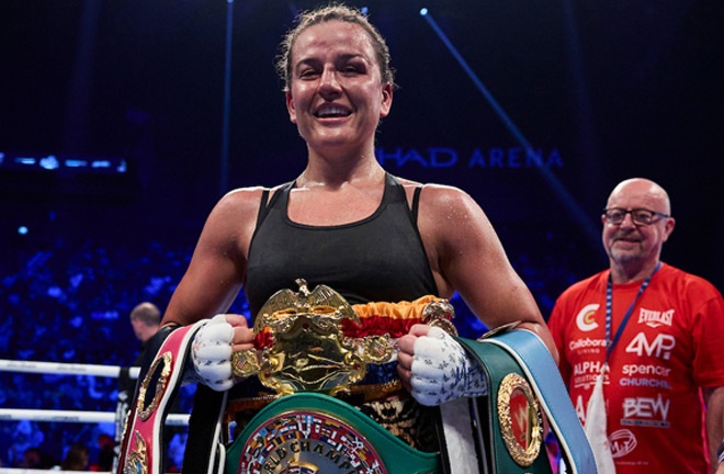 Cameron puts her WBC, WBA, IBF and WBO 140lb titles on the line Photo Credit: Mark Robinson/Matchroom Boxing