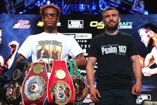 Devin Haney puts his undisputed lightweight crown on the line against Vasiliy Lomachenko in Las Vegas on Saturday Photo Credit: Mikey Williams/Top Rank via Getty Images