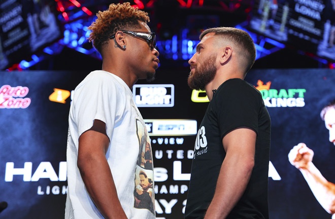 Haney and Lomachenko came face-to-face at Wednesday's press conference Photo Credit: Mikey Williams/Top Rank via Getty Images