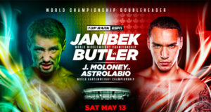 Janibek Alimkhanuly defends his WBO middleweight world title against Steven Butler in Stockton on Saturday Photo Credit: Top Rank Boxing