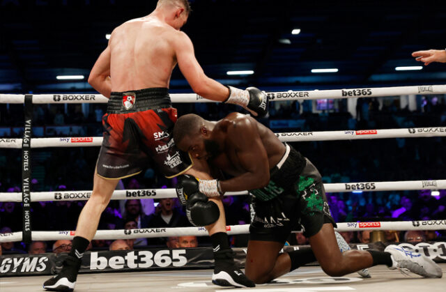 Chris Billam-Smith dropped Lawrence Okolie three times along the way to becoming the new WBA Cruiserweight Champion. Photo Credit: LAWRENCE LUSTIG/BOXXER