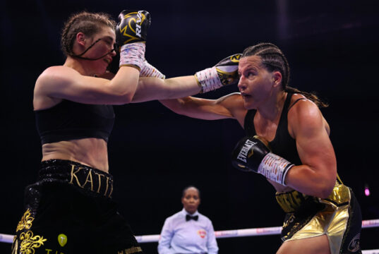 Chantelle Cameron defeated Katie Taylor by majority decision to retain her undisputed WBA, WBC, IBF & WBO super-lightweight world titles. Photo Credit: Matchroom Boxing