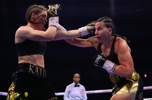 Chantelle Cameron defeated Katie Taylor by majority decision to retain her undisputed WBA, WBC, IBF & WBO super-lightweight world titles. Photo Credit: Matchroom Boxing