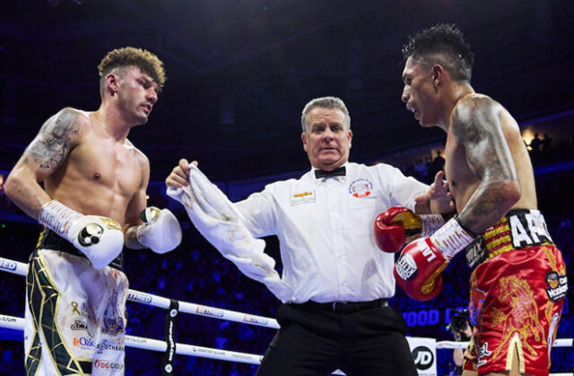 Mauricio Lara defends his WBA featherweight world title against Leigh Wood in a rematch in Manchester on Saturday Photo Credit: Mark Robinson/Matchroom Boxing