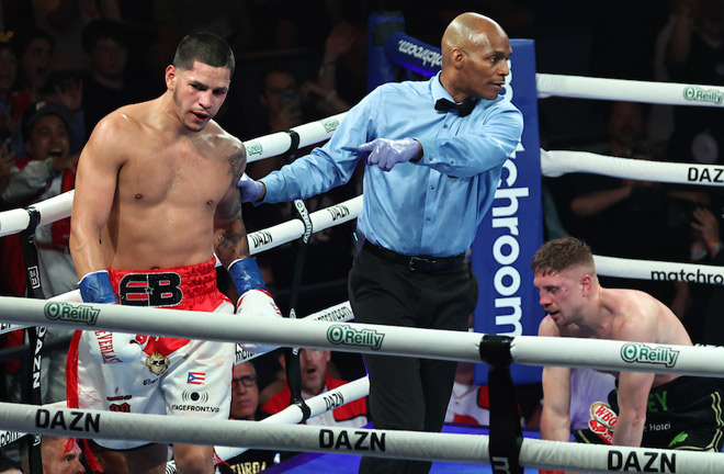 Berlanga dropped Quigley four times during the fight Photo Credit: Melina Pizano/Matchroom