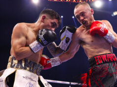 Sunny Edwards successfully defended his IBF title on his matchroom debut against Andres Campos. Photo Credit: Matchroom Boxing (Twtiter).