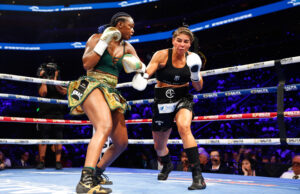 Middleweight World Champion Claressa “G.W.O.A.T.” Shields continue her domination of women’s boxing with a clear-cut 10-round unanimous decision over No. 1 rated contender Maricela Cornejo of Los Angeles. Photo Credit: Stephanie Trapp/Salita Promotions.