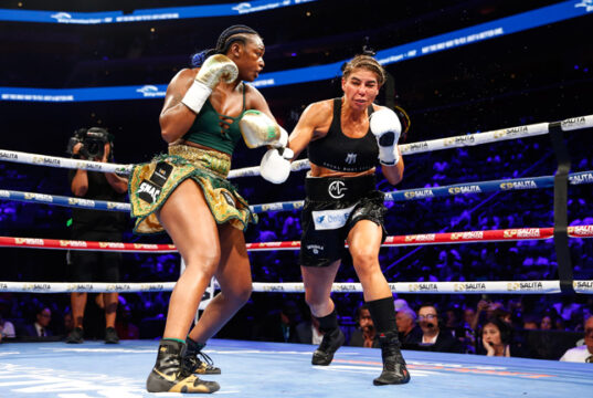 Middleweight World Champion Claressa “G.W.O.A.T.” Shields continue her domination of women’s boxing with a clear-cut 10-round unanimous decision over No. 1 rated contender Maricela Cornejo of Los Angeles. Photo Credit: Stephanie Trapp/Salita Promotions.
