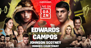 Sunny Edwards defends his IBF flyweight world title against Andres Campos on a world title tripleheader bill in Wembley on Saturday, live on DAZN Photo Credit: Matchroom Boxing