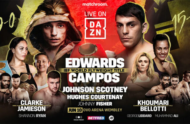 Sunny Edwards defends his IBF flyweight world title against Andres Campos on a world title tripleheader bill in Wembley on Saturday, live on DAZN Photo Credit: Matchroom Boxing