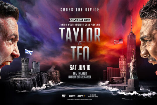 Josh Taylor defends his WBO super lightweight world title against Teofimo Lopez in New York on Saturday Photo Credit: Top Rank Boxing