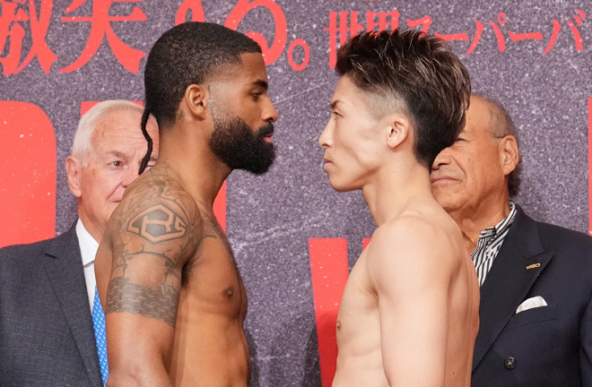 Fulton and Inoue face-to-face ahead of Tuesday's showdown Photo Credit: Naoki Fukuda