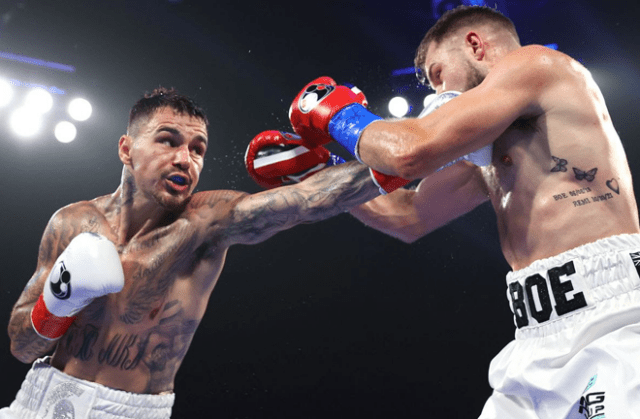 Former unified and lineal lightweight world champion George Kambosos Jr. (21-2, 10 KOs) secured a narrow 12-round majority decision victory against an elusive Maxi Hughes (26-6-2, 5 KOs) Saturday evening at FireLake Arena in Shawnee, Oklahoma, earning a mandatory shot at the IBF crown. Photo Credit: Mikey Williams/Top Rank