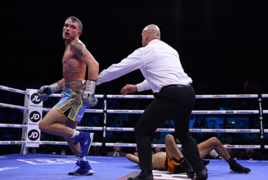Dalton Smith's stopped Sam Maxwell with a 7th round KO to win the British Super Lightweight championship outright and claim the Commonwealth title. Photo Credit: Mark Robinson/Matchroom Boxing