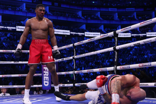 Anthony Joshua destroyed Robert Helenius with a brutal one-punch knockout on Saturday at the O2 Arena Photo Credit: Mark Robinson/Matchroom Boxing