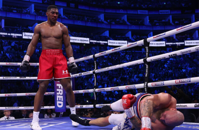 Anthony Joshua destroyed Robert Helenius with a brutal one-punch knockout on Saturday at the O2 Arena Photo Credit: Mark Robinson/Matchroom Boxing