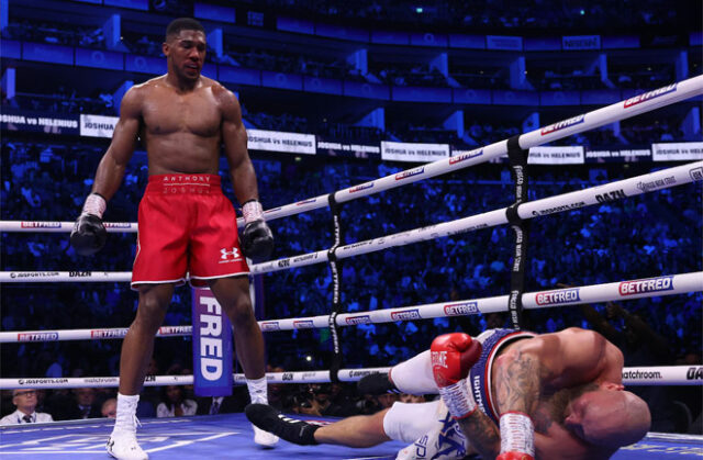 On Saturday at the O2 Arena, Anthony Joshua defeated Robert Helenius with a brutal one-punch knockout.  Photo: Mark Robinson/Matchroom Boxing