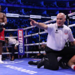 Referee Victor Loughlin waved off the fight immediately after Joshua landed a devastating right hand on Helenius Photo Credit: Mark Robinson/Matchroom Boxing