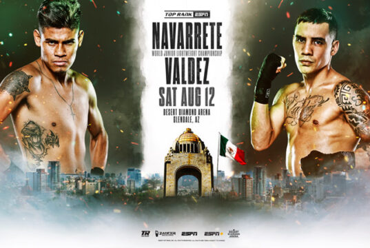 Emanuel Navarrete defends his WBO super featherweight crown against Oscar Valdez in Arizona on Saturday Photo Credit: Top Rank Boxing