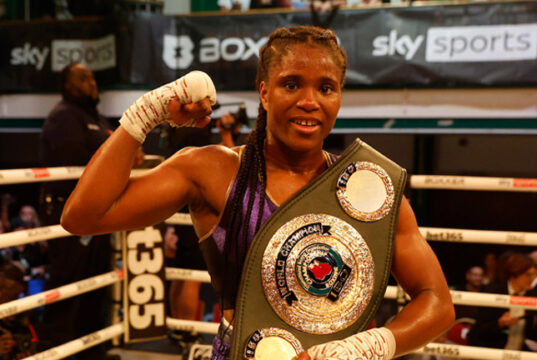 Caroline Dubois secured the IBO lightweight crown with a dominant points win over Magali Rodriguez at York Hall on Saturday Photo Credit: Lawrence Lustig/BOXXER