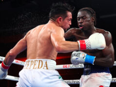 Richardson Hitchins takes a Unanimous Decision victory over Jose Zepeda in Orlando. Photo Credit: Matchroom Boxing (Twitter).