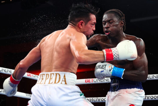 Richardson Hitchins takes a Unanimous Decision victory over Jose Zepeda in Orlando. Photo Credit: Matchroom Boxing (Twitter).