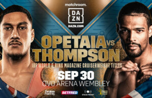 Jai Opetaia defends his IBF cruiserweight world title against Jordan Thompson in Wembley on Saturday, live on DAZN Photo Credit: Matchroom Boxing